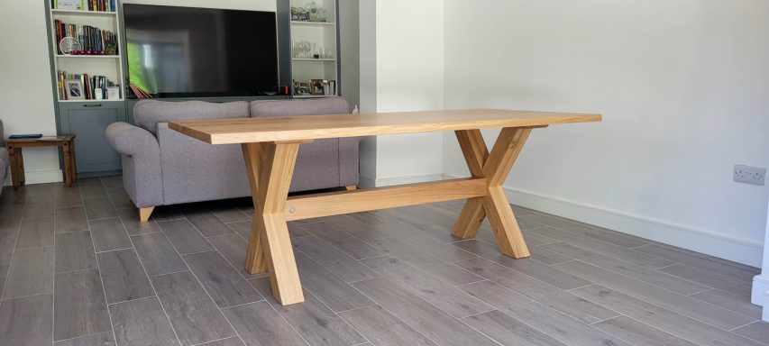 English Oak x leg dining table